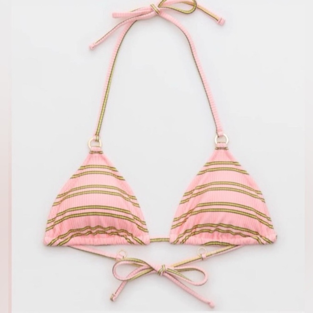 NWT Aerie Shine Rib Triangle Bikini Top in Preppy Pink Stripe - Size XL